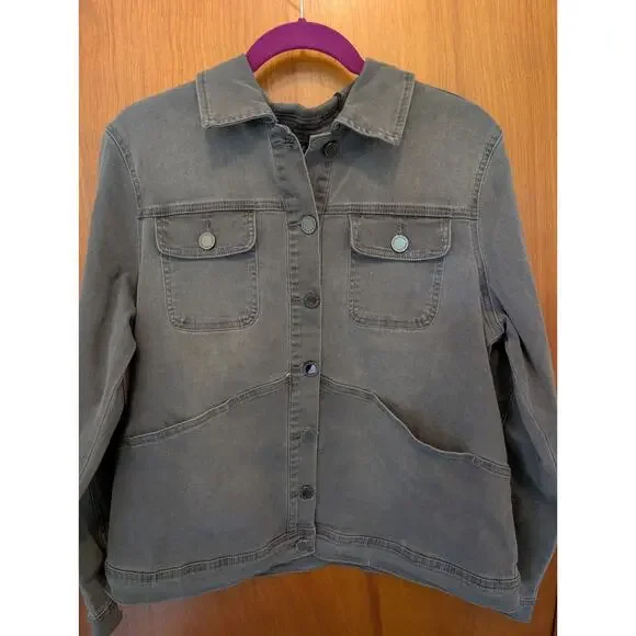 Diane Gilman DG2 Women's LS Gray Stretch Jacket Sunflower Embroidery Size Large - Picture 2 of 9